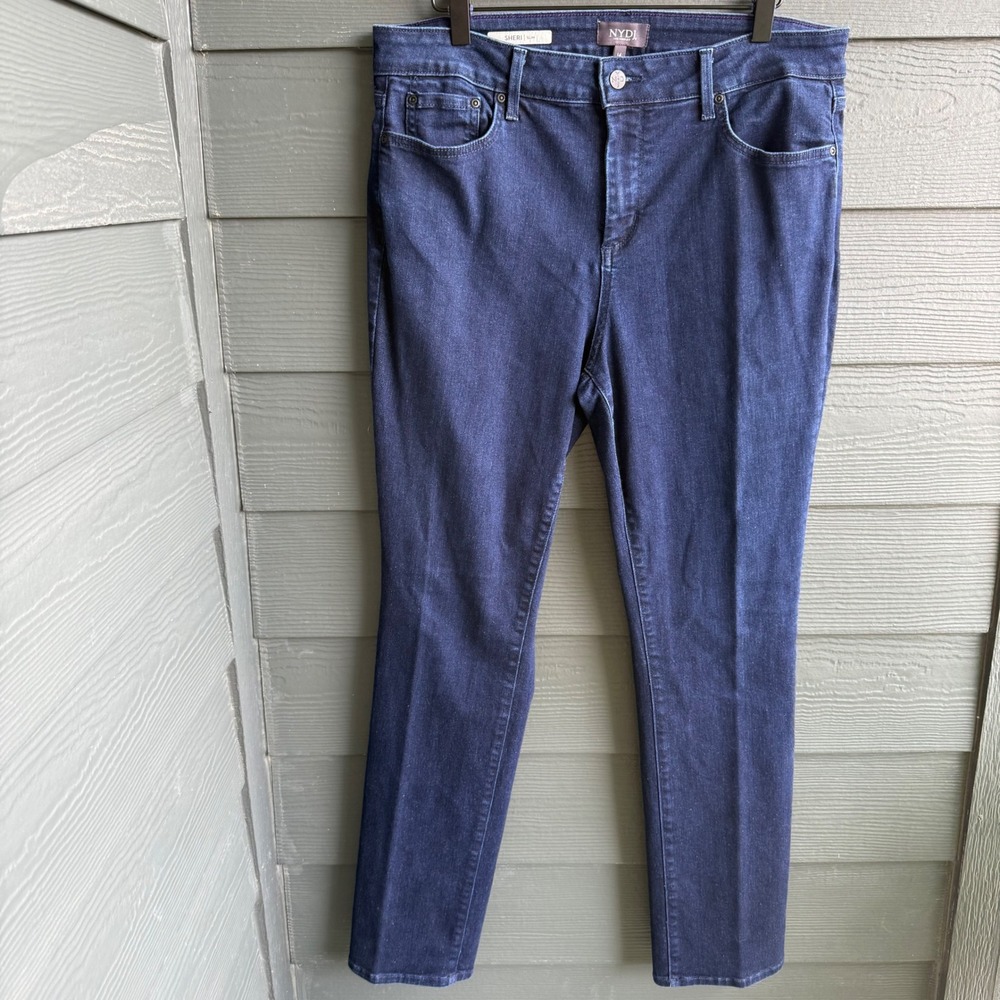 NYDJ Sheri Slim Dark Wash Embroidered Lift Tuck Stretch Jeans Women's 14